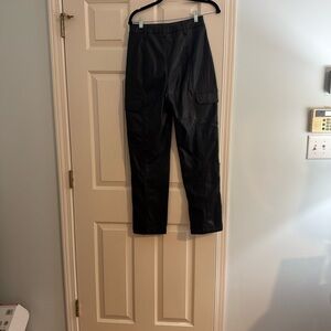 Black faux leather cargo Straight Leg Women's Pants